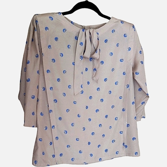 *1970s* VINTAGE Office Secretary  BLOUSE Neck line bow. 1/2 Sleeves - Picture 1 of 9